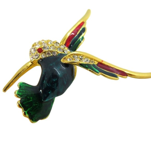 Vintage Hummingbird Brooch Pin Enamel Rhinestone 2" MCM Jewelry Unmarked ROMAN - Picture 4 of 6